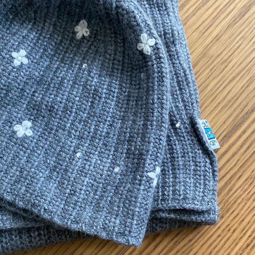 Portolano Kids Girl Gray Crystal Flower Embellished Beanie Hat and Scarf Set